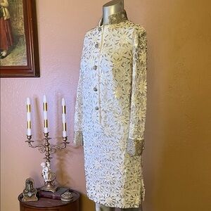 Vintage Valentina LTD 60’s White & Silver Beaded Formal Dress.  SZ S